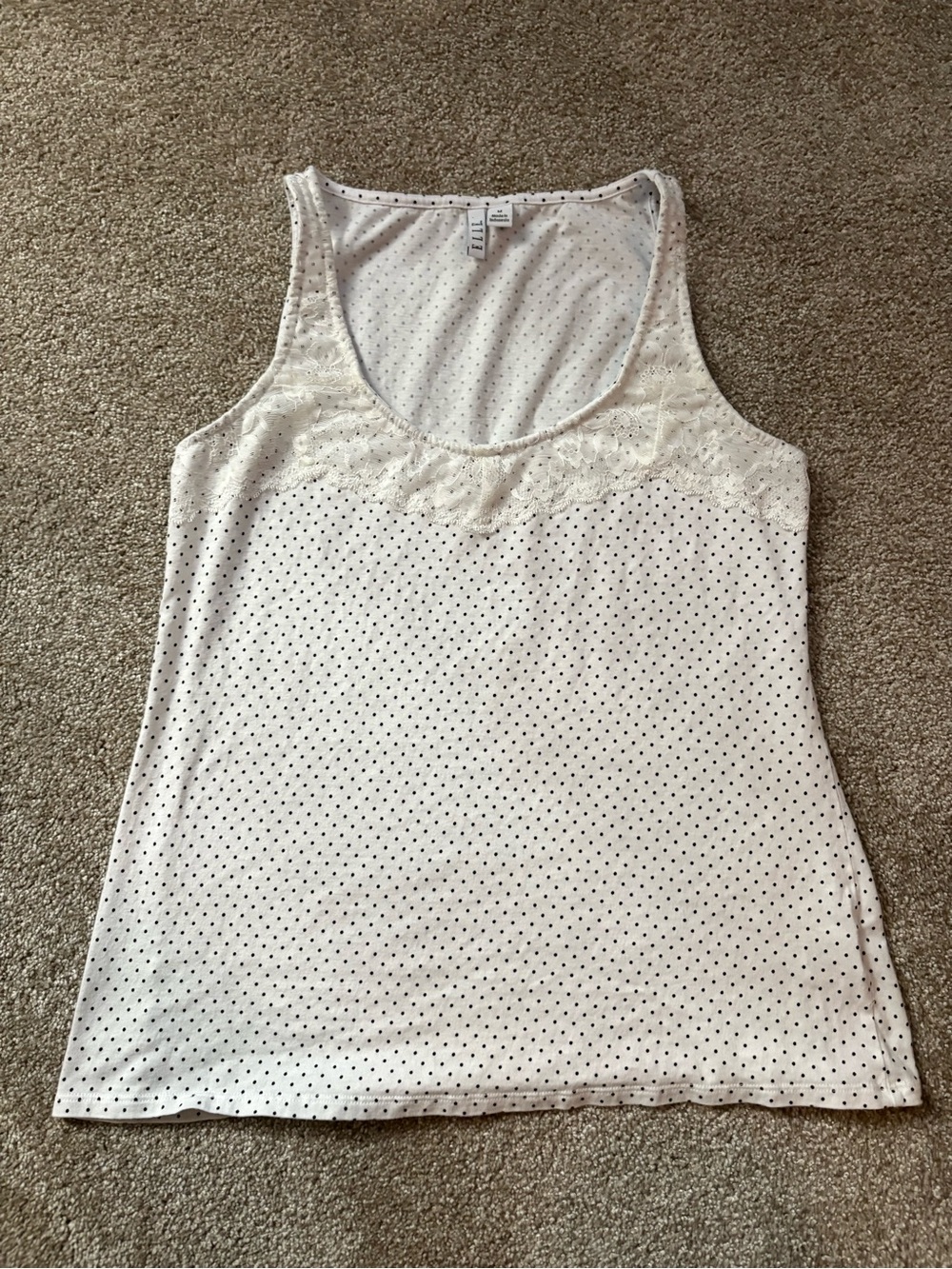 Elle White Tank Top with Black Polka Dots and Lace Trim